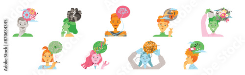 People Characters with Different Types of Thinking and Mindset Model Vector Set