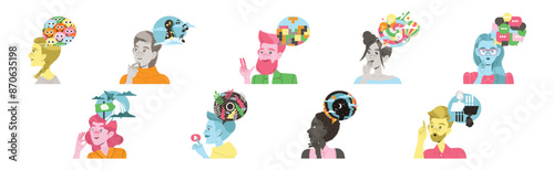 People Characters with Different Types of Thinking and Mindset Model Vector Set