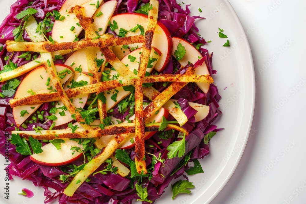 Elegant Red Cabbage and Apple Salad with Wine-infused Apple Slices Elegant Red Cabbage and Apple Salad with Wine-infused Apple Slices