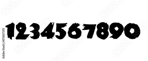 Hand drawn grunge vector numbers. Dirty textured font. Black ink characters isolated on white background. Dirty painted numbers set. Dry brush texture. Typography vector elements.