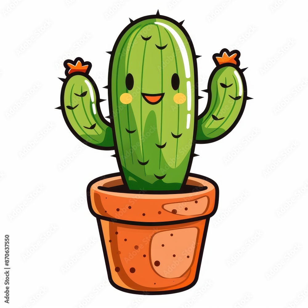 Smiling Cartoon Cactus in a Pot Smiling Cartoon Cactus in a Pot