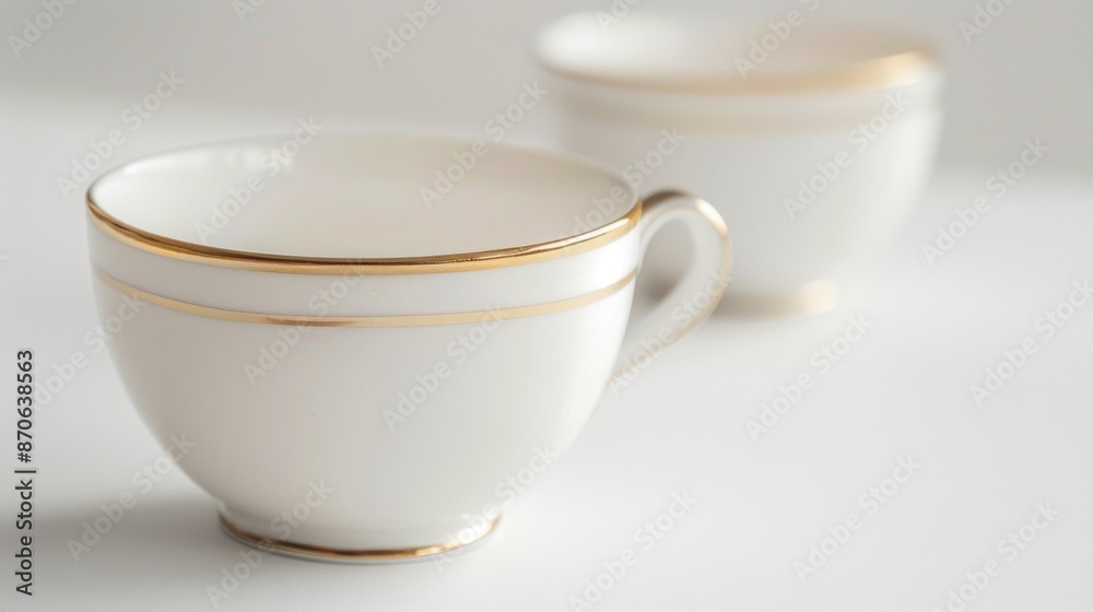 White Teacup With Gold Trim On White Tabletop White Teacup With Gold Trim On White Tabletop