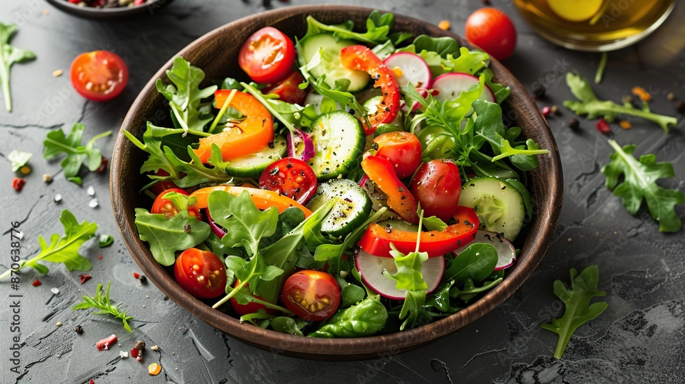 Fresh Salad with Cherry Tomatoes, Cucumber, and Red Bell Peppers Fresh Salad with Cherry Tomatoes, Cucumber, and Red Bell Peppers