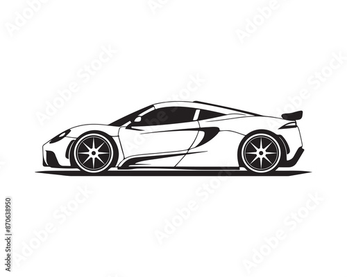 Black and white sports car - supercar on white background