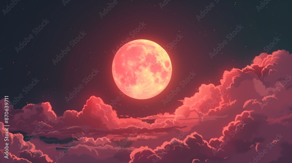 Anime style illustration of full moon and clouds Anime style illustration of full moon and clouds
