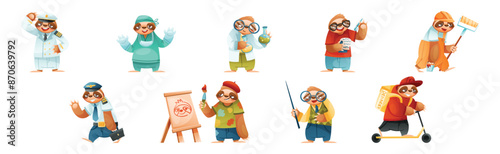 Funny Sloth Mammal Engaged in Different Occupation Wearing Professional Uniform Vector Set