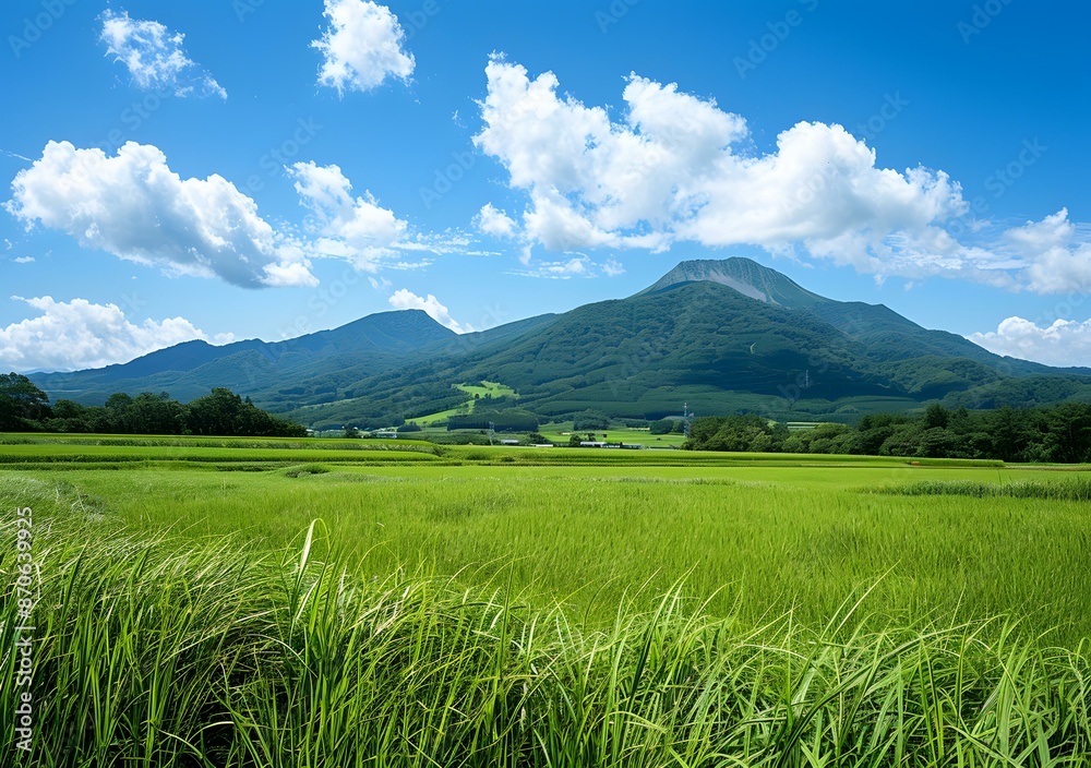Mount Asma seen from a paddy field in summer Mount Asma seen from a paddy field in summer