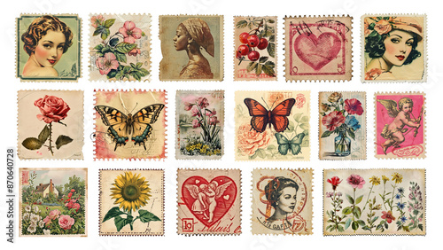 Postage stamp png element set, transparent background photo