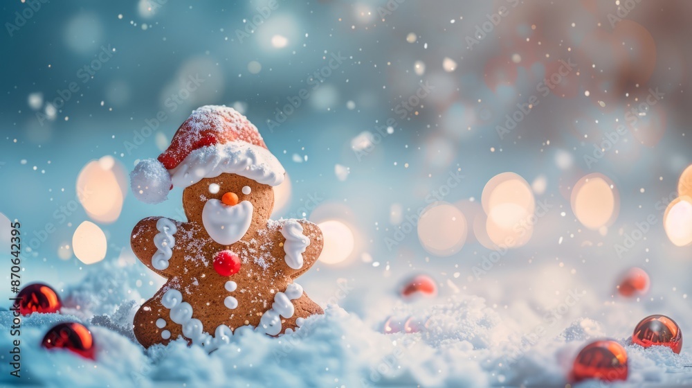 gingerbread santa claus on snow background. copy space gingerbread santa claus on snow background. copy space