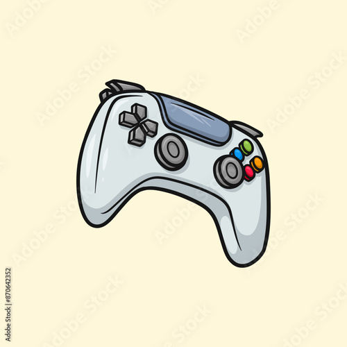 Gaming Stick Controller White Blue Cartoon Vector