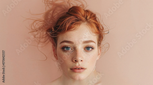 ethereal, dreamy portraits featuring a woman with red hair in a bathtub or water setting. The overall aesthetic is soft, feminine, delicate, with a color palette dominated by pastel pinks and white.