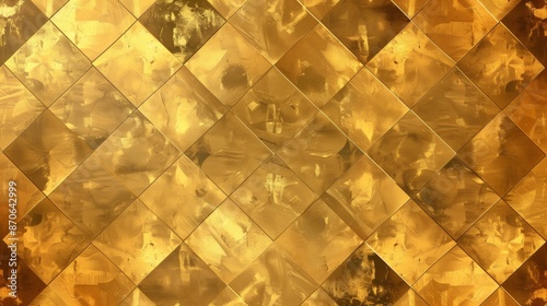 黄金のタイル模様の壁紙
