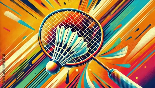 Racket and shuttlecock, badminton game, concept of the 2024 Summer Olympics photo