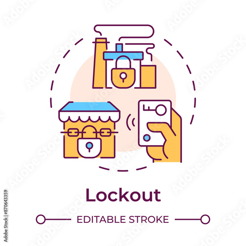Lockout multi color concept icon. Work stoppage, industry production. Denied access. Round shape line illustration. Abstract idea. Graphic design. Easy to use in infographic, presentation