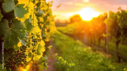 Vineyard Sunset with Ripe Grapes