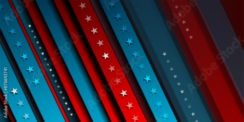 USA colors, stars and smooth stripes abstract concept design. Independence Day modern vector background. Corporate art american flag