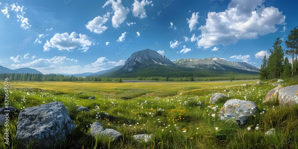 Obraz premium Beautiful mountain landscape with a flowering meadow