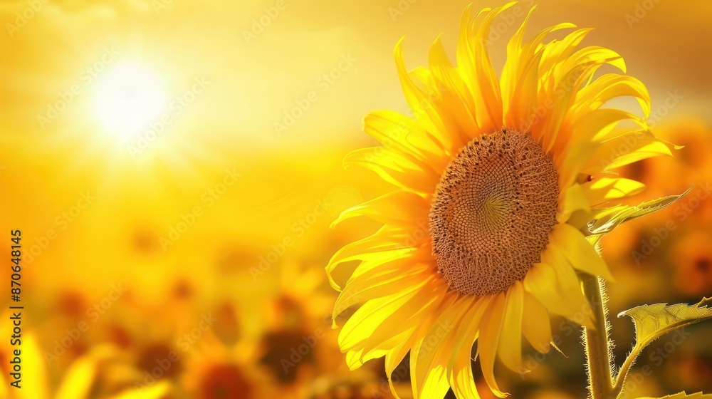 Fototapeta premium Yellow sunflower and sunset