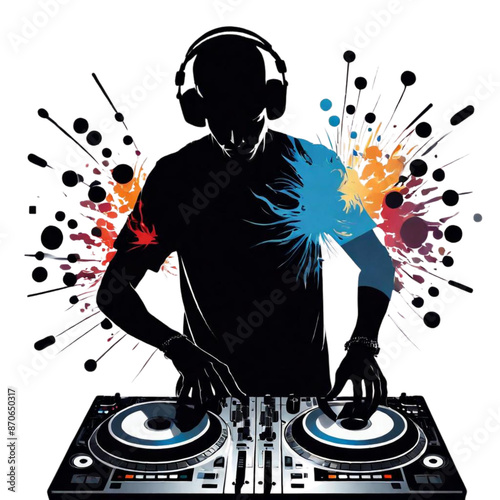 dj turntable and vinyl record, silhouette, generative ai