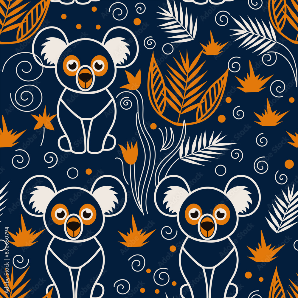 cute koalas on a bright plant background. seamless pattern cute koalas on a bright plant background. seamless pattern