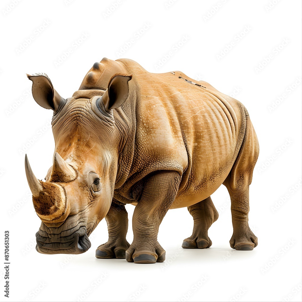 A rhinoceros is standing on a white background A rhinoceros is standing on a white background