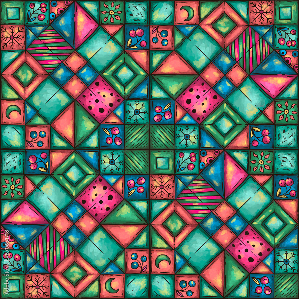 Colourful Winter Holiday Patchwork Seamless Pattern Colourful Winter Holiday Patchwork Seamless Pattern