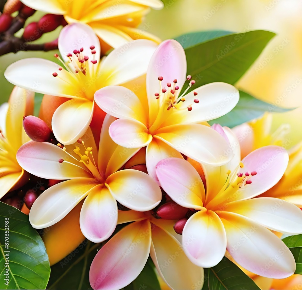 Fototapeta premium frangipani plumeria flower, nature, tropical, blossom, plant, yellow, spa, beauty, flowers, bloom, pink, hawaii, bali, floral, petal