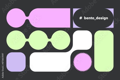 Y2K Trendy Geometry Futuristic shapes. Naive Design elements, Simple bento design. Label pack. Brutalism style. Web frame set, blocks, grid concept. layout. Ui template. Web comics grids, connection