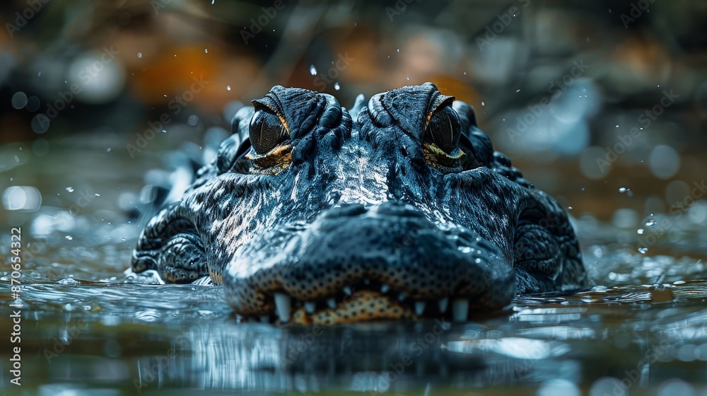A crocodile swimming in a murky river, with detailed textures and a mysterious A crocodile swimming in a murky river, with detailed textures and a mysterious
