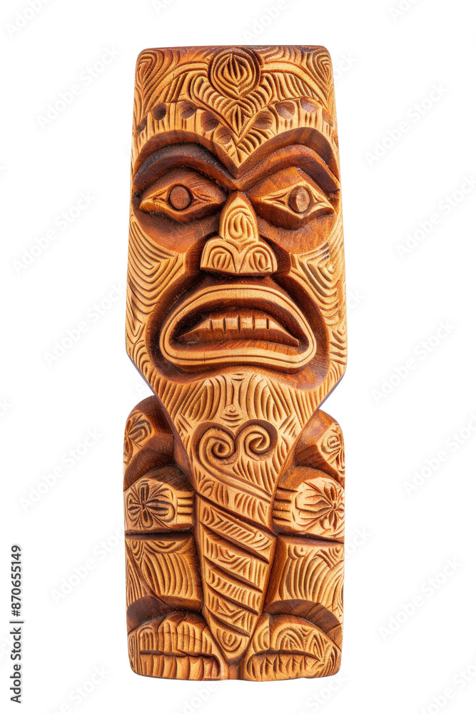 A wooden idol isolated on transparent background, PNG with transparent background, front view, Polynesian style A wooden idol isolated on transparent background, PNG with transparent background, front view, Polynesian style