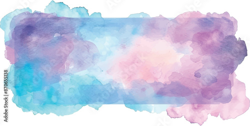 abstract watercolor pink blue rectangle frame, background with splashes