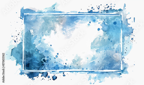 abstract watercolor blue water rectangle frame, background with splashes