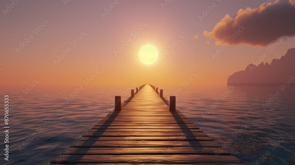 Obraz premium Wooden Pier Stretching Towards the Sunset