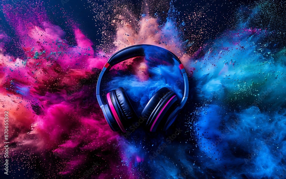 Headphones in a cloud of colored powder Headphones in a cloud of colored powder