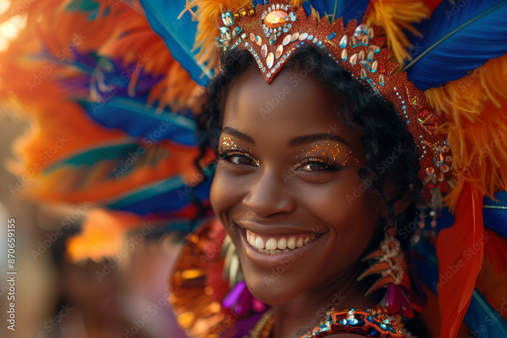 Carnival participant in kaleidoscopic costume exudes energy in Notting Hill the riotous colors contrasting Londons grey architecture Carnival participant in kaleidoscopic costume exudes energy in Notting Hill the riotous colors contrasting Londons grey architecture