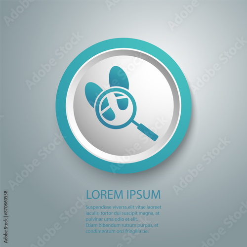 Magnifying glass over the footprints icon flat vector