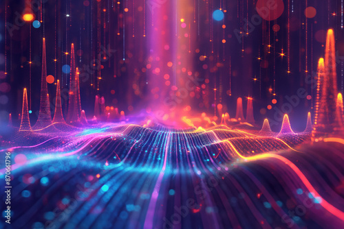 A top-selling stunning background image, generated by AI, showcasing an abstract digital landscape in 3D