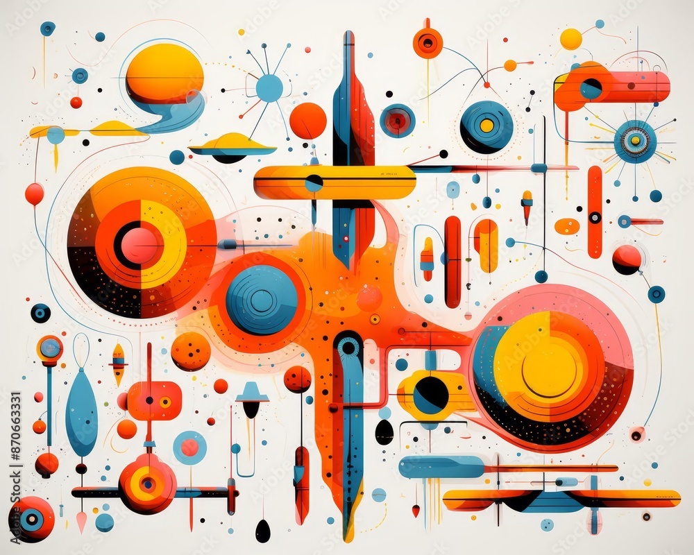 Obraz premium colorful exploration motifs representing abstract discovery flat design front view exploratory theme cartoon drawing Splitcomplementary color scheme