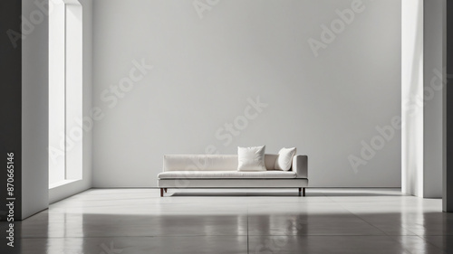 white exhibition designs with white walls, plants, furniture pictures and white background