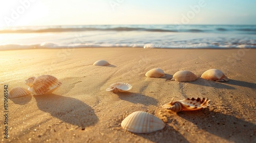 A peaceful beach with seashells scattered across the sand, symbolizing the treasures found in simplicity.