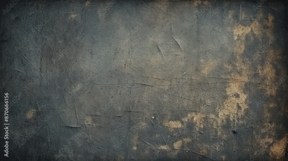Fototapeta premium Abstract background with black scratched stone wall with rusty effect. Dark rough material with old paint and weathered grunge cement structure. Header illustration for banner design. Generative AI.