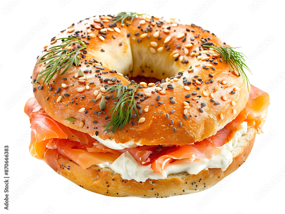 Delicious Smoked Salmon Bagel with Cream Cheese and Dill - Food Photography