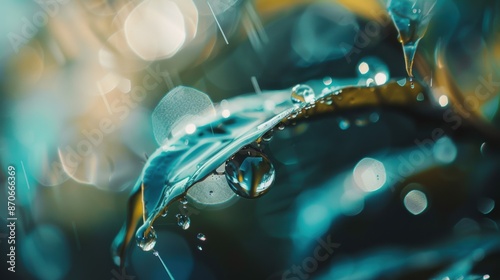 Macro Shot of Dew-Drenched Leaf: Natural Beauty and Renewal with Copy Space photo