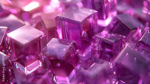 A background of transparent purple cubes, creating an abstract and futuristic pattern. The cubes have a glossy finish that reflects light beautifully. © horizon