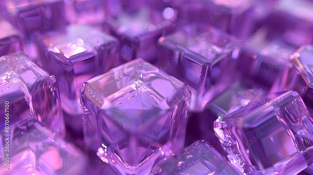 A background of transparent purple cubes, creating an abstract and futuristic pattern. The cubes have a glossy finish that reflects light beautifully. A background of transparent purple cubes, creating an abstract and futuristic pattern. The cubes have a glossy finish that reflects light beautifully.