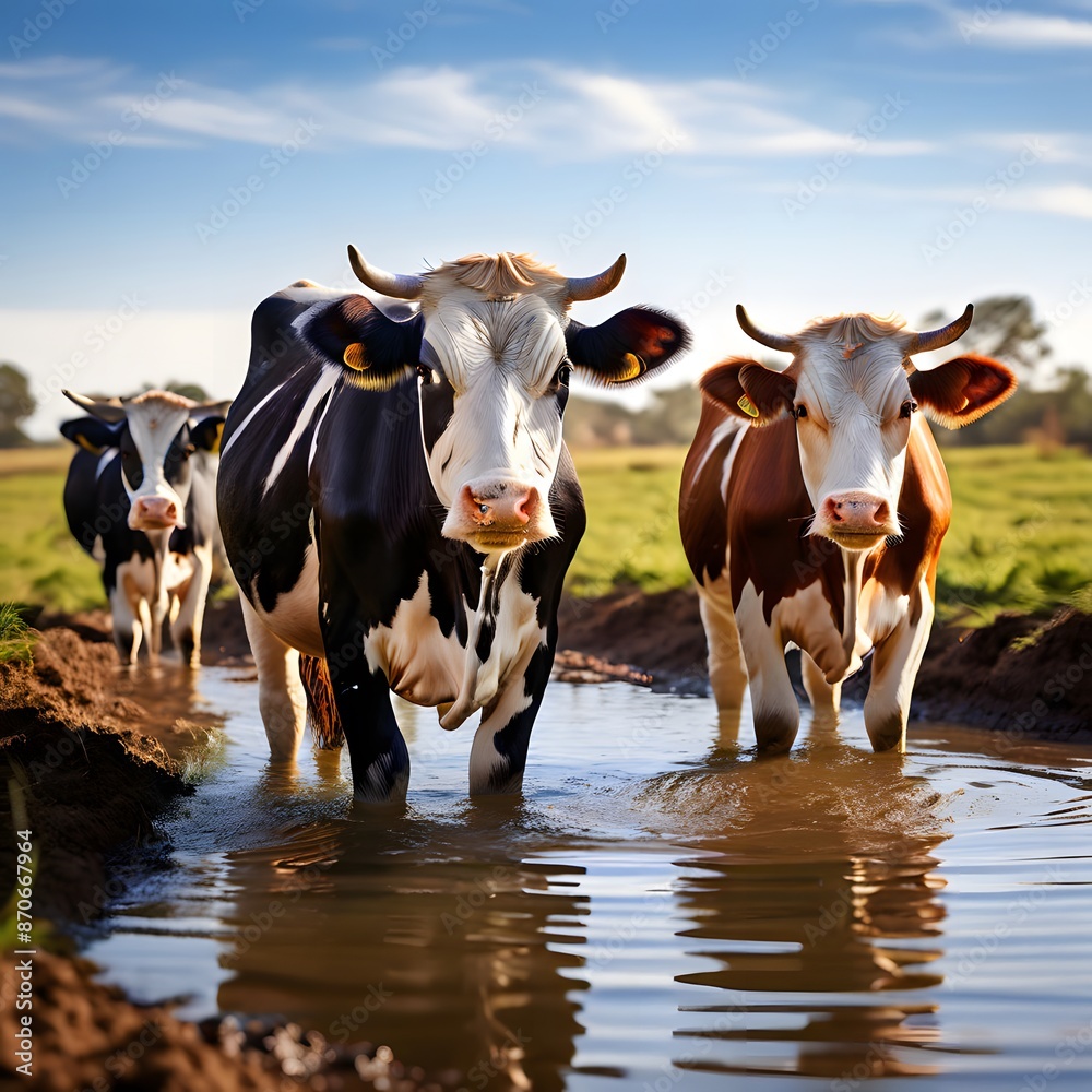 Indian cows standing in water, outdoor photography Indian cows standing in water, outdoor photography