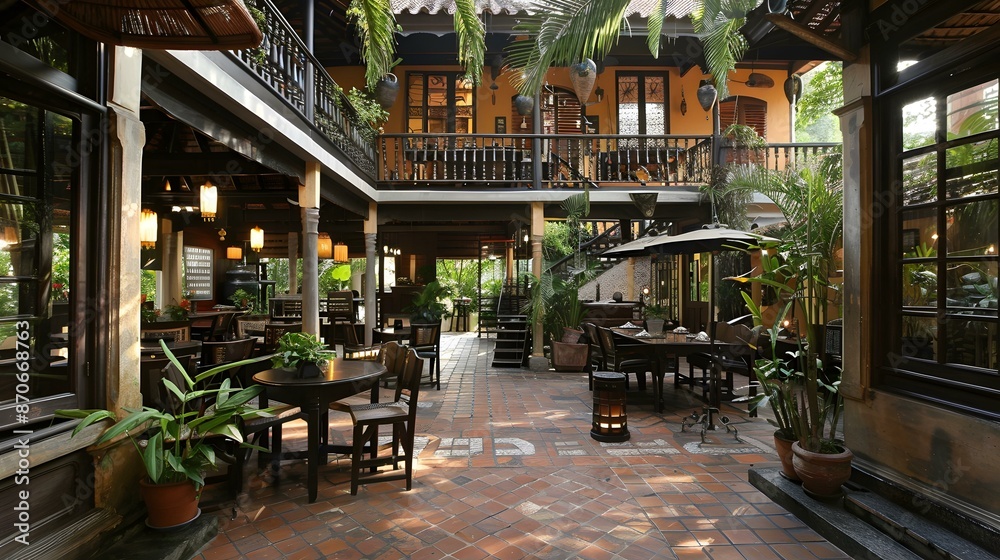 Naklejka premium Traditional Asian Style Patio Restaurant