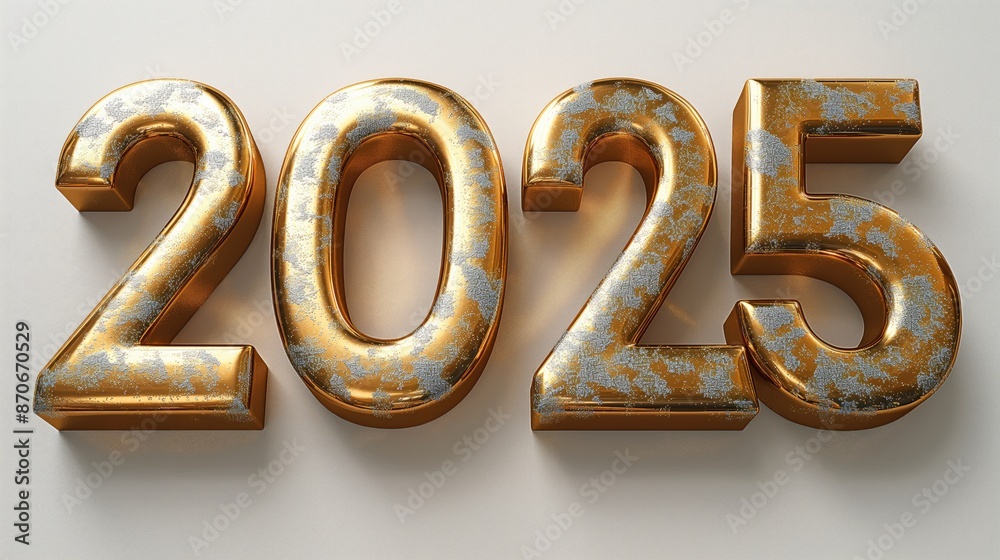 3D chrome metallic golden number 2025 with a Christmas theme on a white background, isolated 3D chrome metallic golden number 2025 with a Christmas theme on a white background, isolated