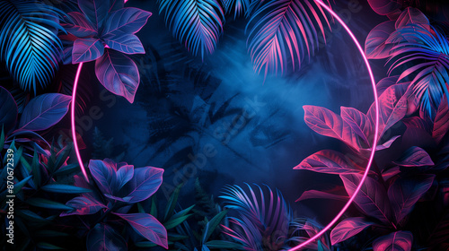 Tropical background with neon leaves