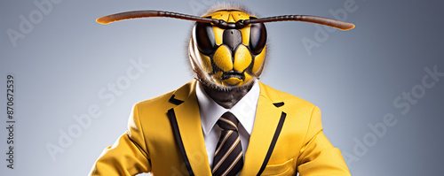 A Man With A Wasp Head Wearing A Yellow Suit